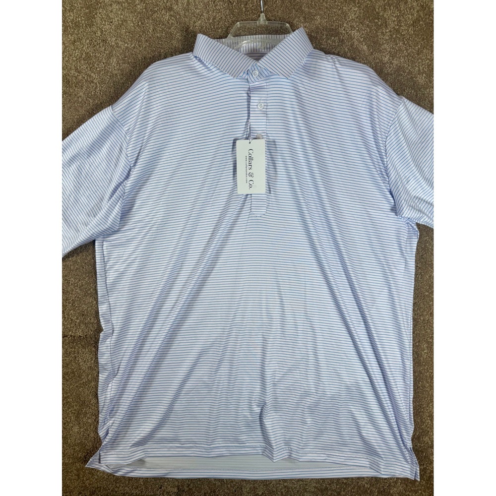 Collars & Co Mens Featherweight Relaxed XXL Blue Stripe Polo Golf Shirt NWT